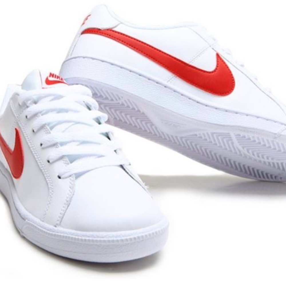 Nike Women’s White Low-Top Sneakers with Red Swoosh